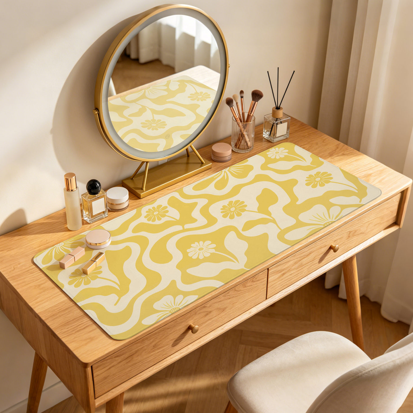 Yellow abstract daisy — morning vanity ritual
